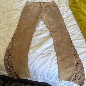 Vintage NWT y2k cache suede leather crochet flare boho pants